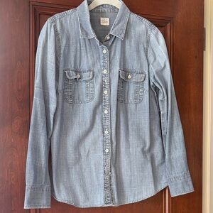 J Crew Chambray shirt with sleeve rolling button